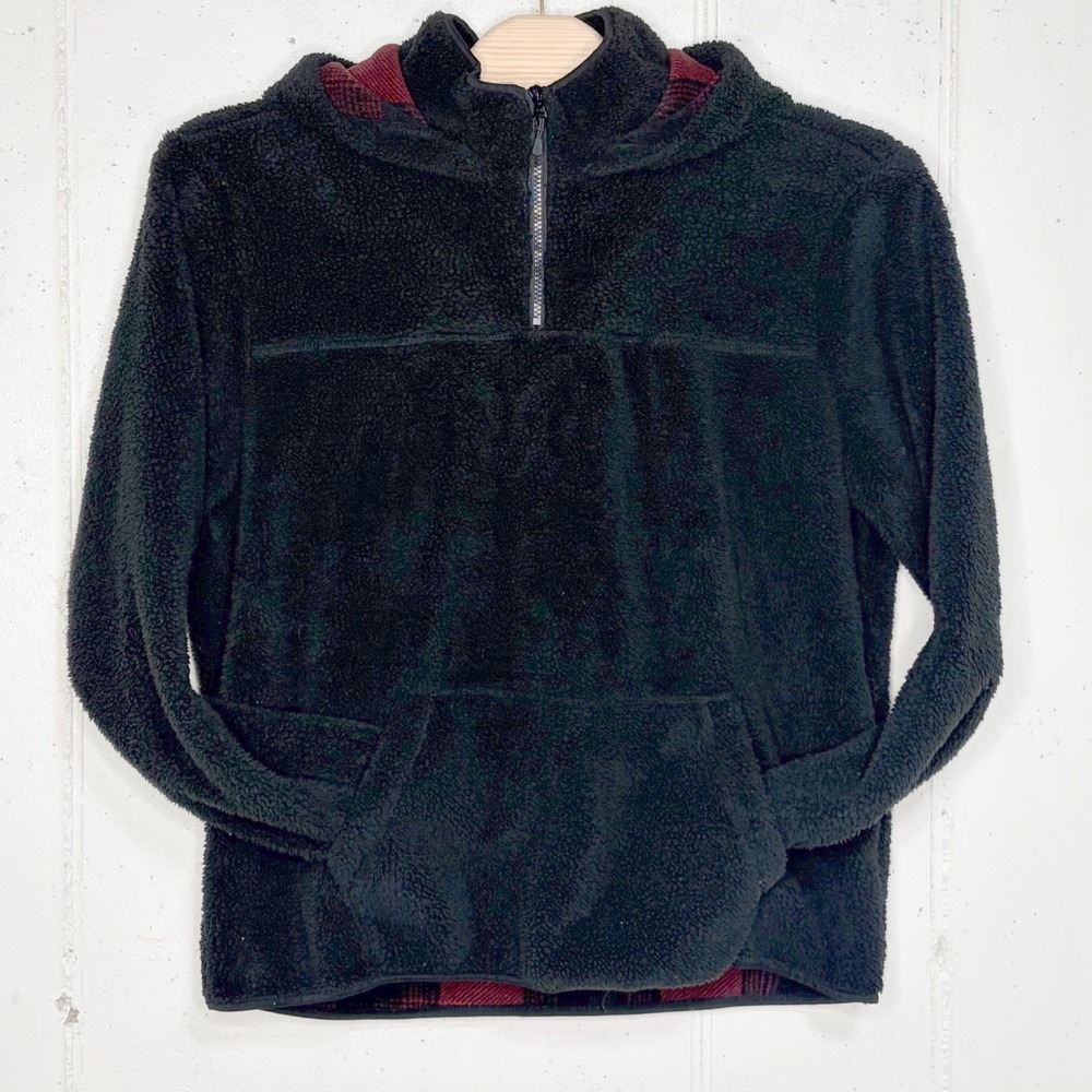 Boston Traders Mens Black Sherpa‎ Plaid Lined Quarter Zip Hoodie XXLG